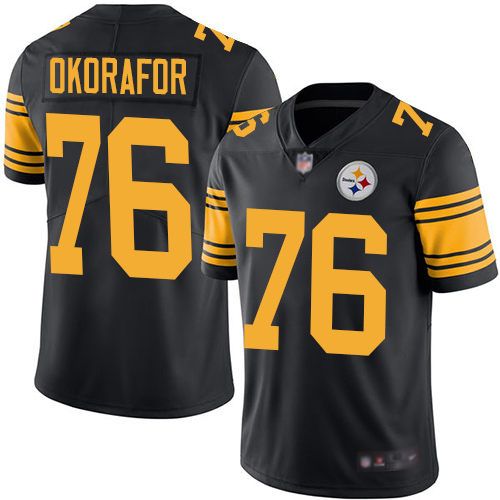 Men Pittsburgh Steelers Football 76 Limited Black Chukwuma Okorafor Rush Vapor Untouchable Nike NFL Jersey